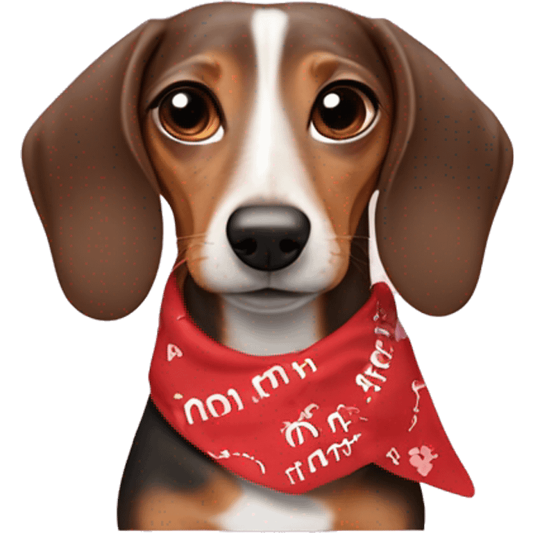 Weiner dog wearing a “I ❤️ mom” bandana emoji