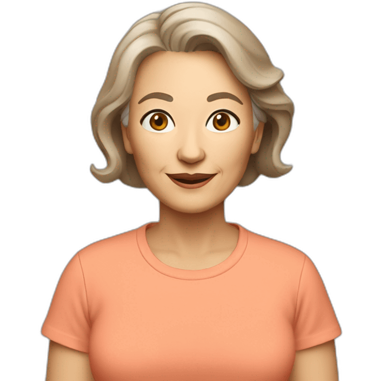 63 years old woman light brown hair with a salmon color T-shirt emoji