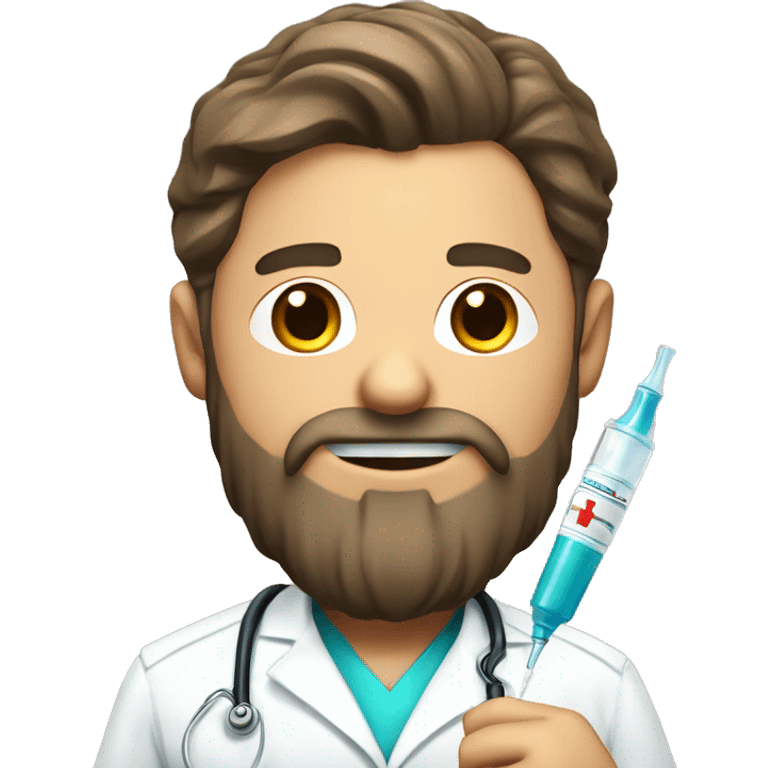 Cute nurse man wirh beard with a syringe in the hand  emoji