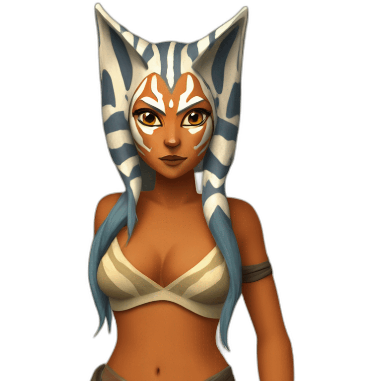 Sexy Ahsoka Tano (portrait, front facing) bikini (small horns) (clone wars season 7) in the style of van gogh emoji