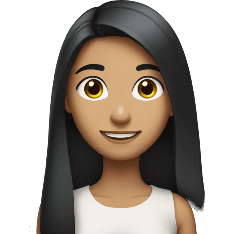 smiling girl with long black hair and eyes and eyebrows with slight side view pose emoji