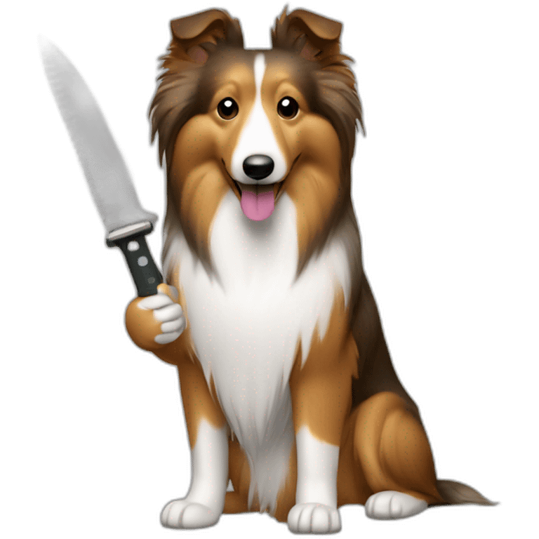 sheltie dog with a toy knife emoji