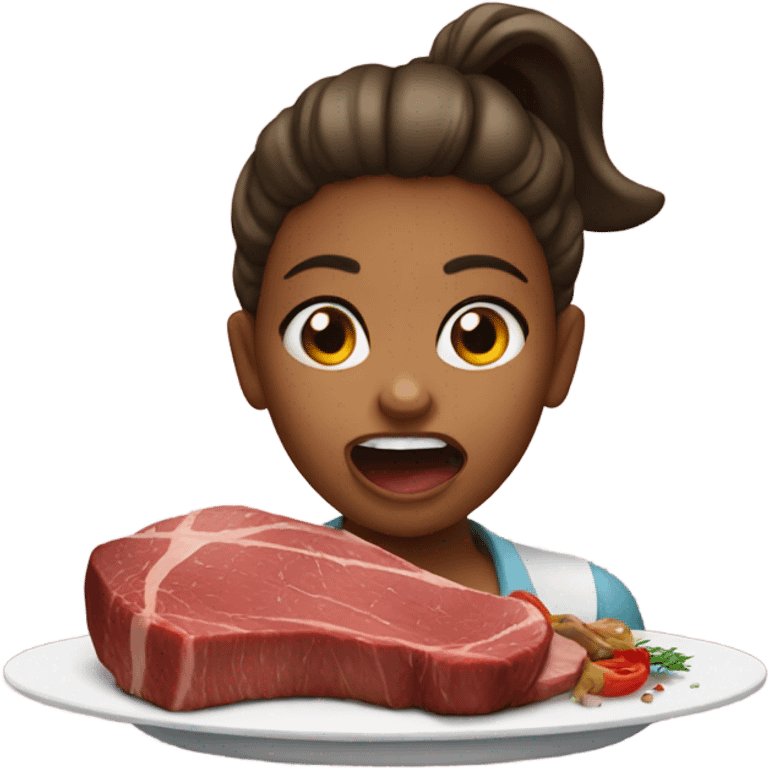 girl taking bite of steak emoji