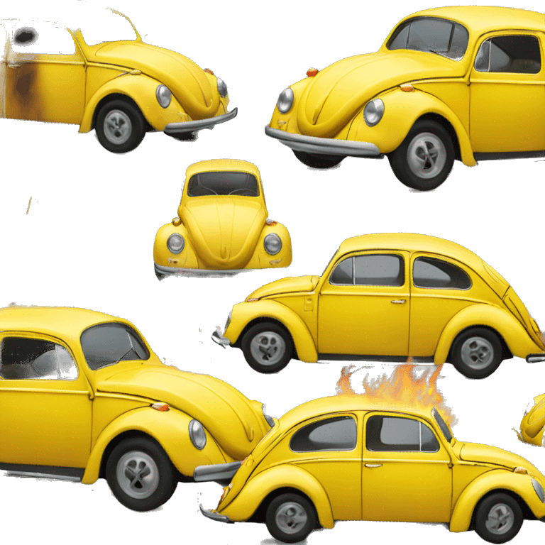 Yellow fusca car getting off fire from scape emoji