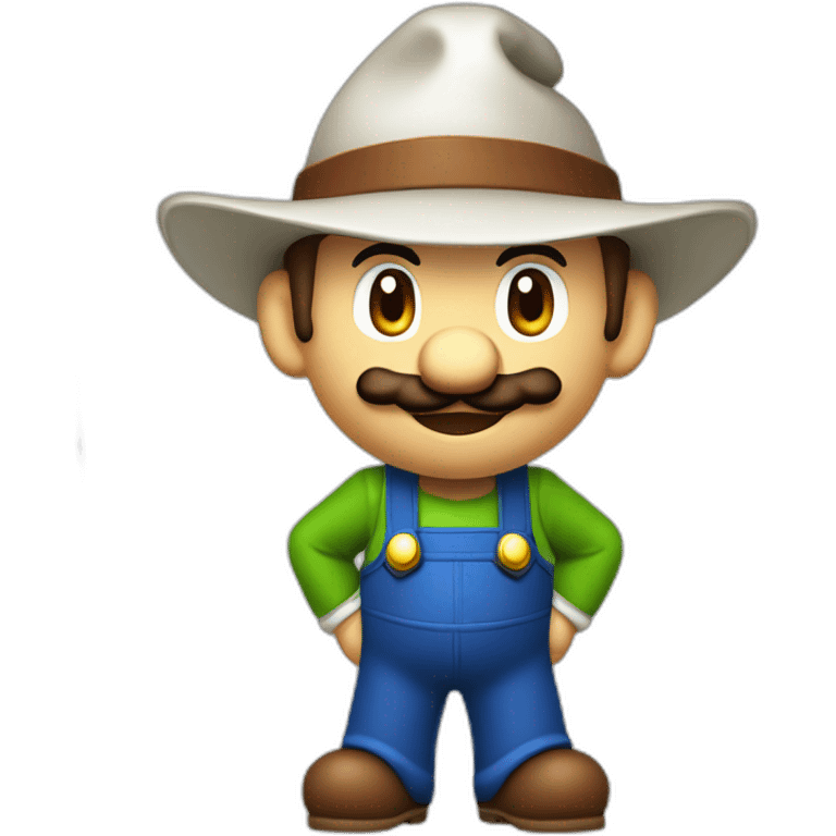 a traditional october fest visitor in super mario style. With a grean hat, blue and white shirt and brown leather pants.  emoji