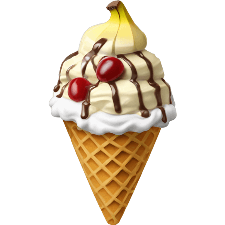 banana split sundae ice cream in waffle cone bowl emoji