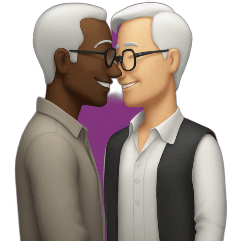 50 years old white bold guy kisses a 50 years old black bold  guy emoji