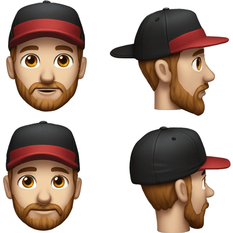 35 years old, male, red hair, black basketball hat, blue eyes, pale complexion, thick beard and thin mustache emoji