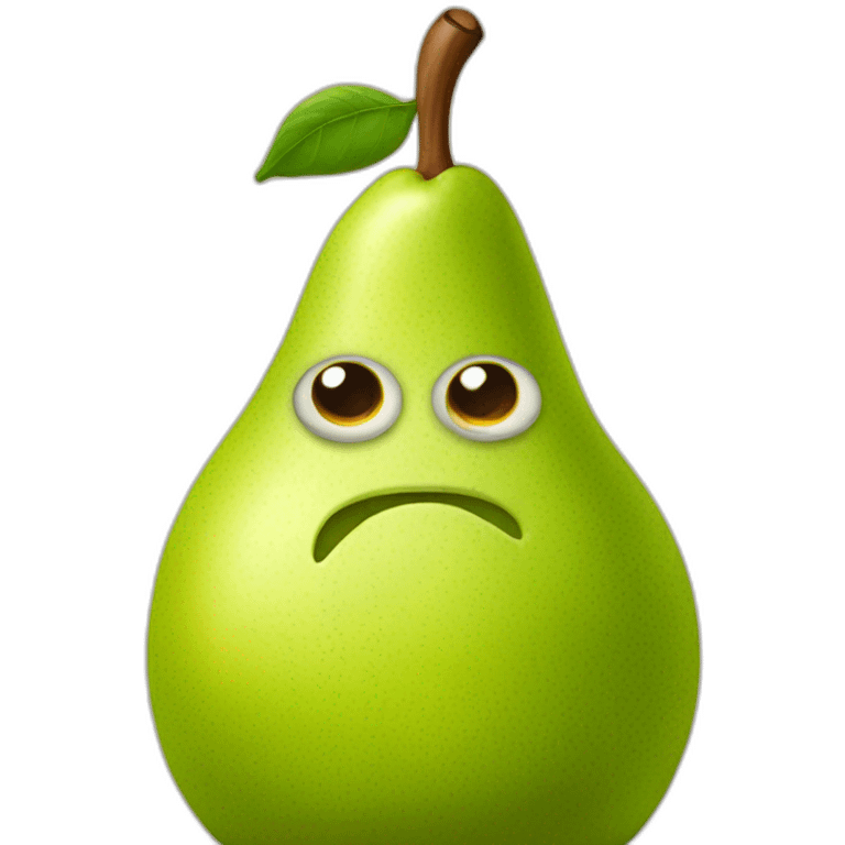 a pear with eyes without mouths and a cold and serious look emoji