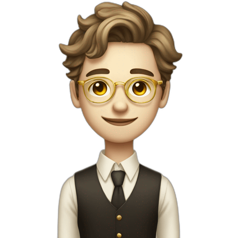 19 years old boy like a gentleman white skin tone. With golden optic glasses. Wearing old money style emoji