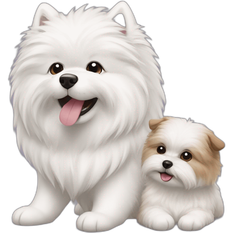 Samoyed playing with a shih tzu emoji