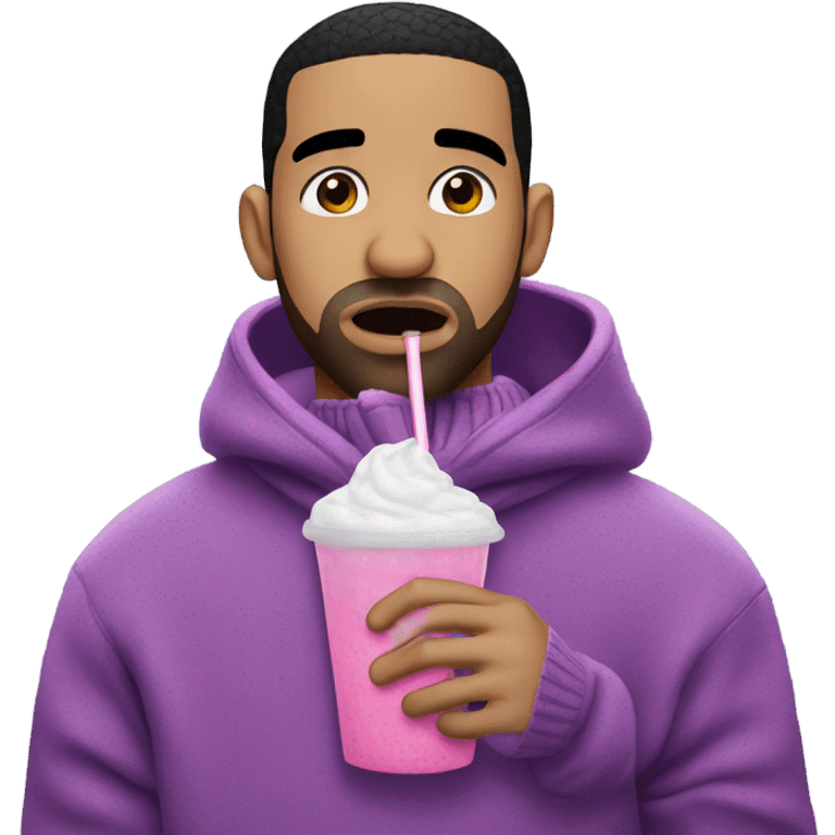 drake wearing a purple sweater crying over a pink slushie emoji