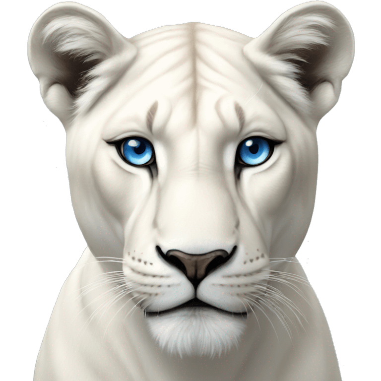  realistic white lioness no mane with blue eyes emoji