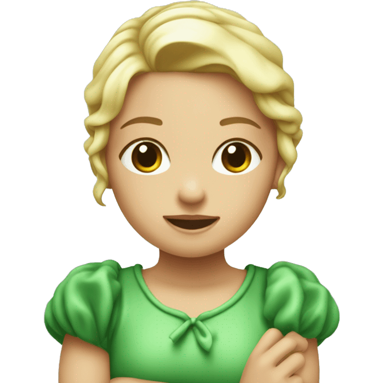 Crea una niña exploeadora con un pañuelo verde agua que sea rubia emoji