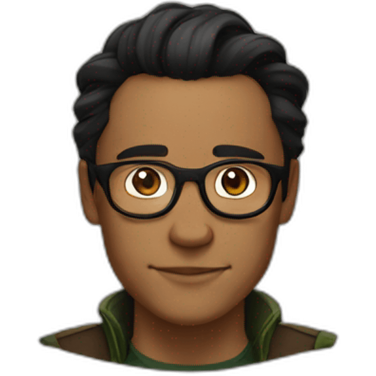 Brown guy, Loki hairstyle, no facial hair, round transparent glasses emoji