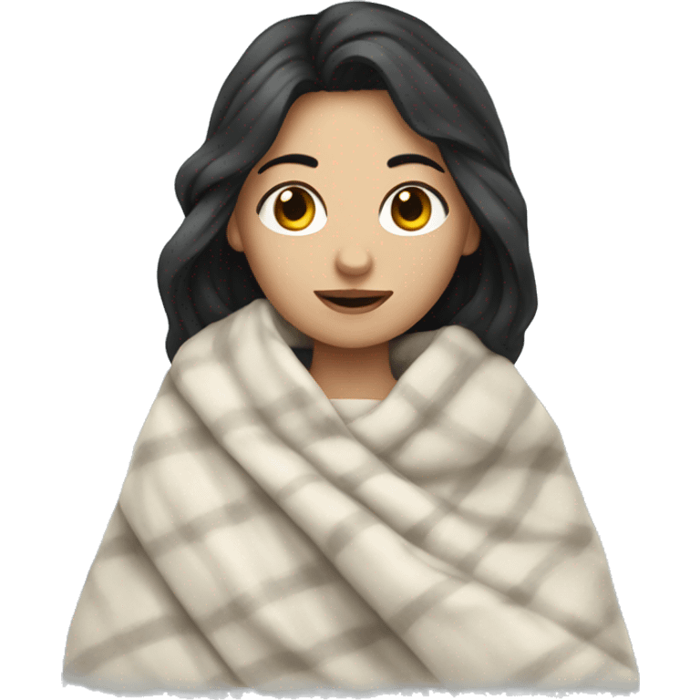 Pale  girl with dark hair cozy in a blanket emoji