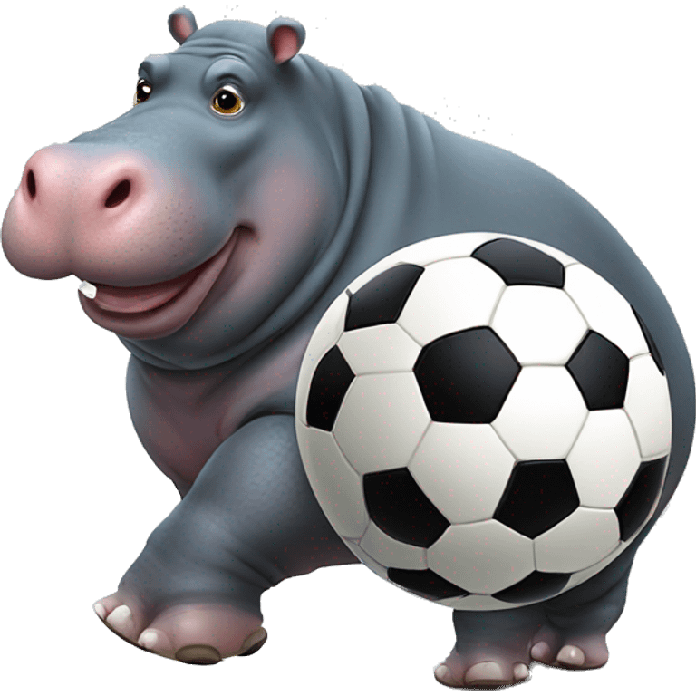 fat hippo as soccer player kick ball left leg emoji