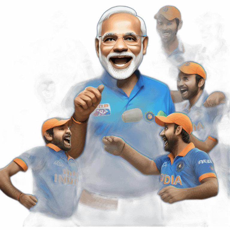 hyper realistic narendra modi celebrating in blue indian cricket team jersey emoji