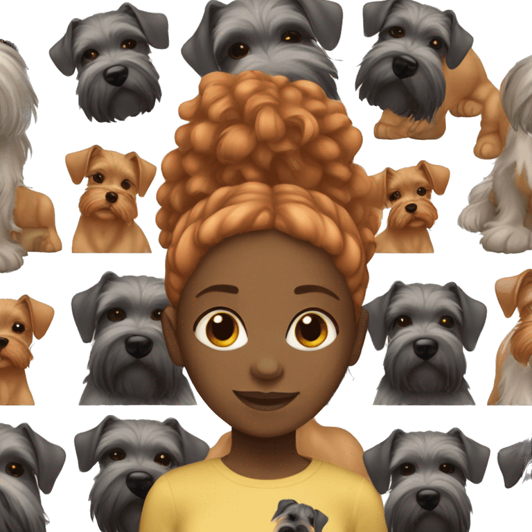 Black girl with ginger hair with mini schnauzer  emoji