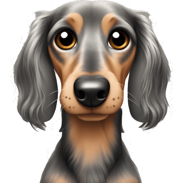 Long haired dapple dachshund, tan, gray & black emoji