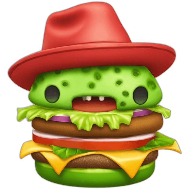 Monstro verde com um hamburguer na mao e chapeu de cozinheiro emoji