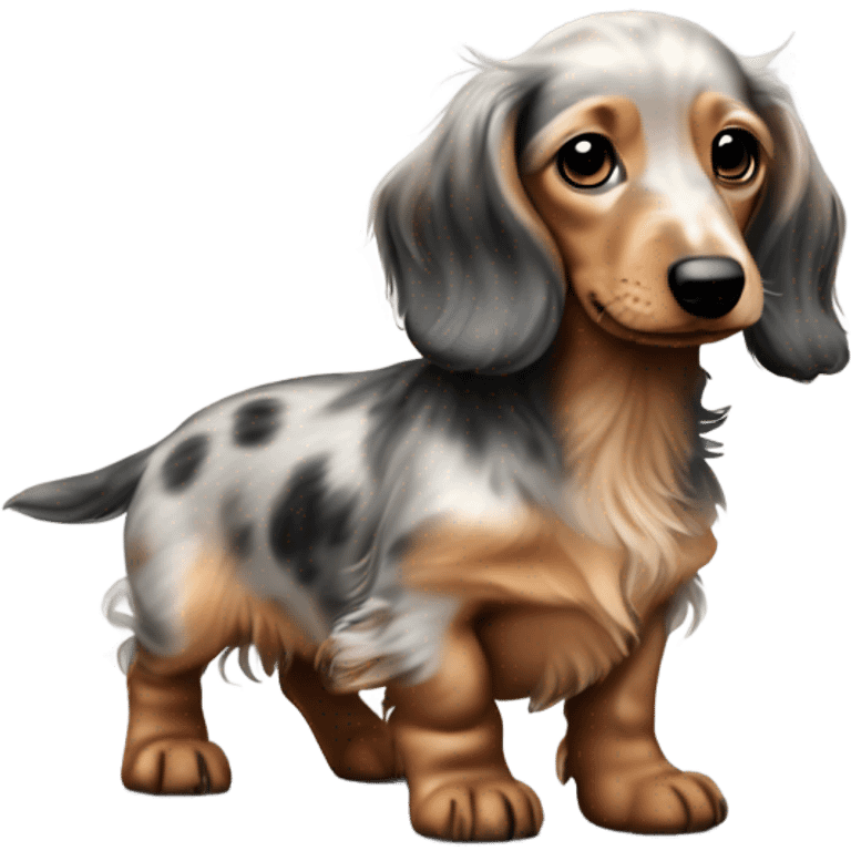 light Merle long haired Dachshund puppy full body emoji