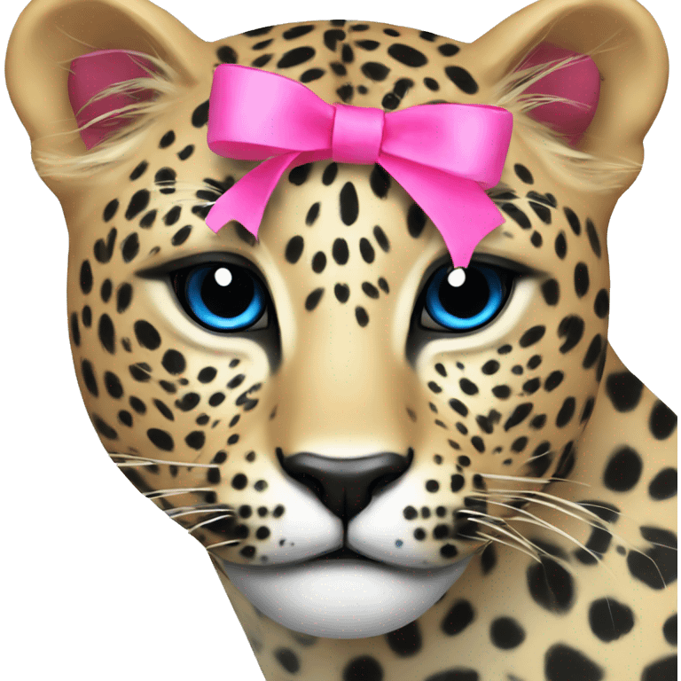  face leopard with black and blue spots with pink ribbon  emoji