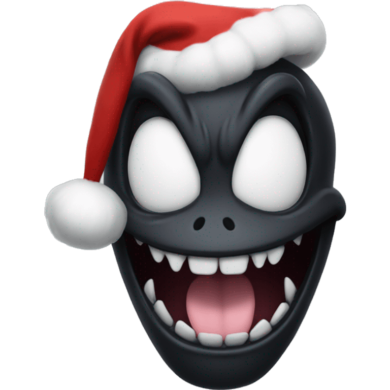 Venom being happy while wearing a Christmas hat emoji