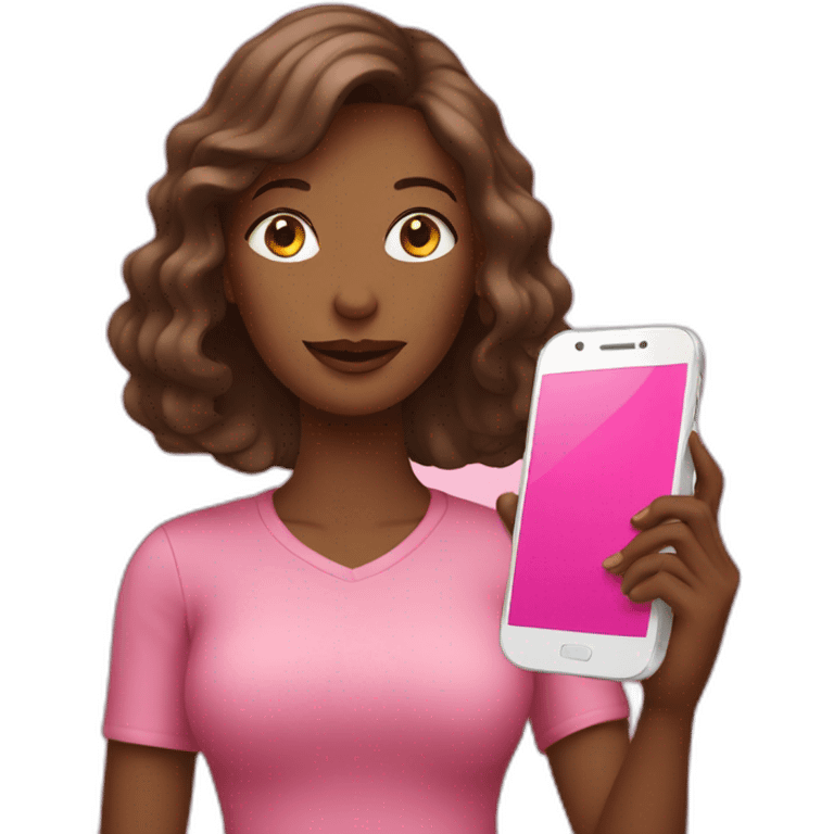 Women hold pink smartphone emoji