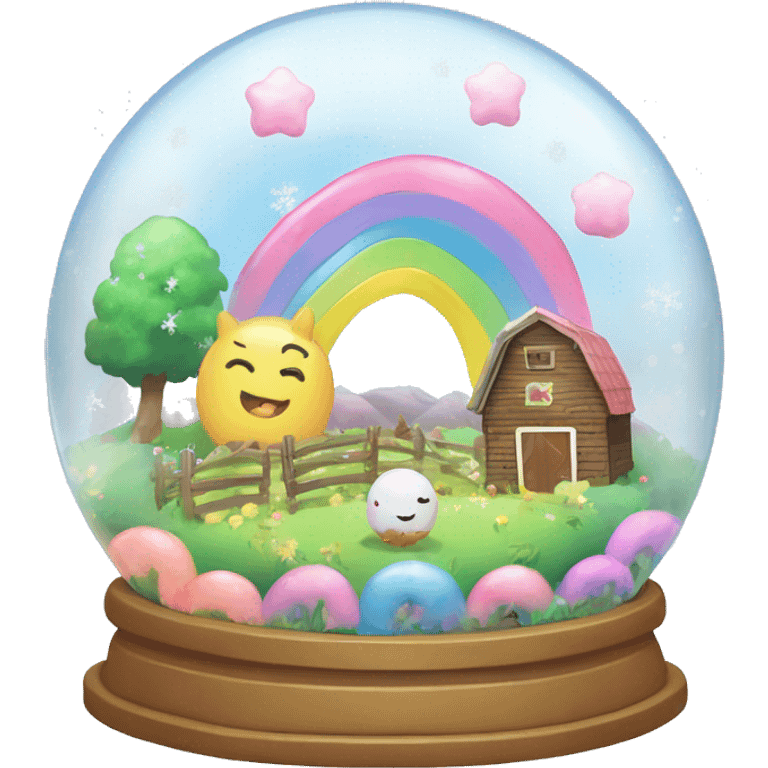 Kawaii rainbow pastel bedazzled farm in a garden snow globe  emoji