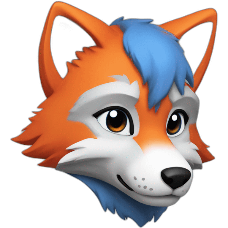 gray red fox with blue and orange accents fursuiter emoji