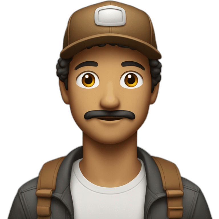 white young man with a tiny moustach and a brown trucker cap emoji