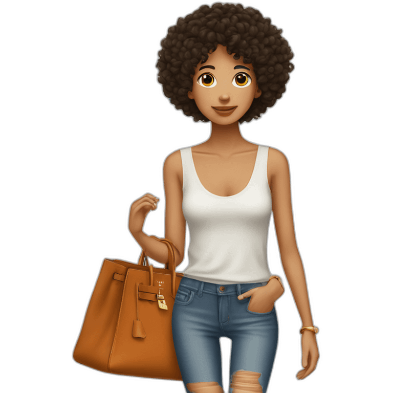 Skinny latino with short curly hairs wearing an hermes Birkin bag emoji