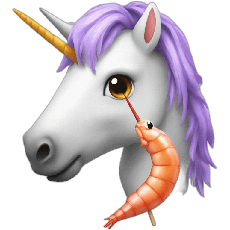 Unicorn with a shrimp skewer on its horn emoji