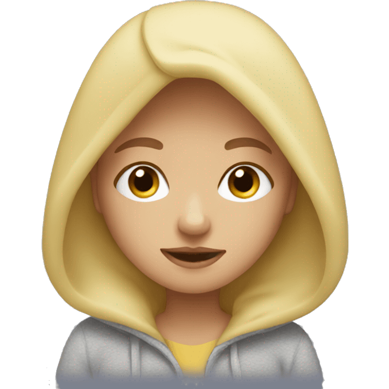 Blonde girl wearing a snuggle hoodie emoji