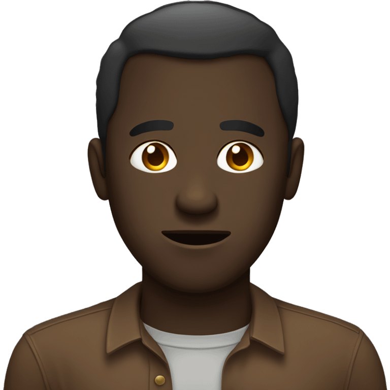 very dark black man in brown shirt with holes in it and distressed  emoji