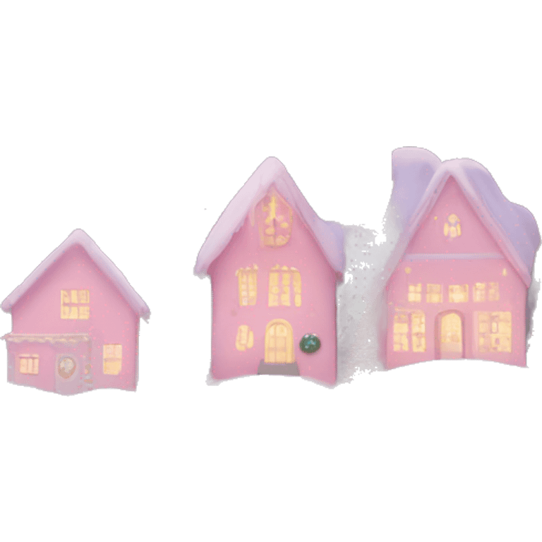 Pastel pink Christmas house with Christmas lights and evergreen trees emoji