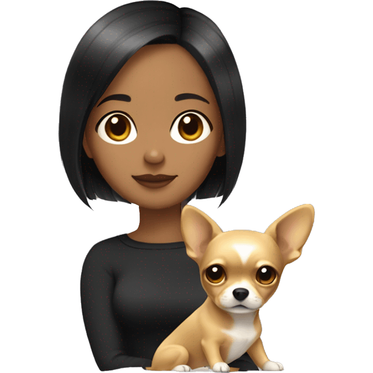 Girl with black shoulder-length hair with a short-hair golden chihuahua  emoji