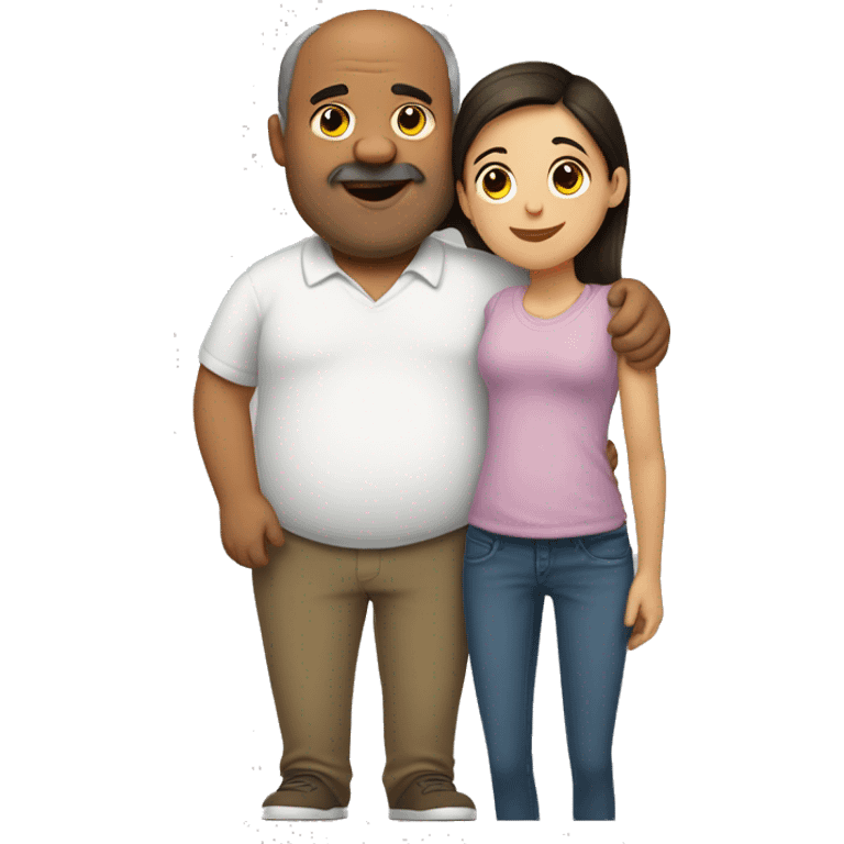 Fat dad with black balding hair hugging teen daughter with medium brown hair emoji