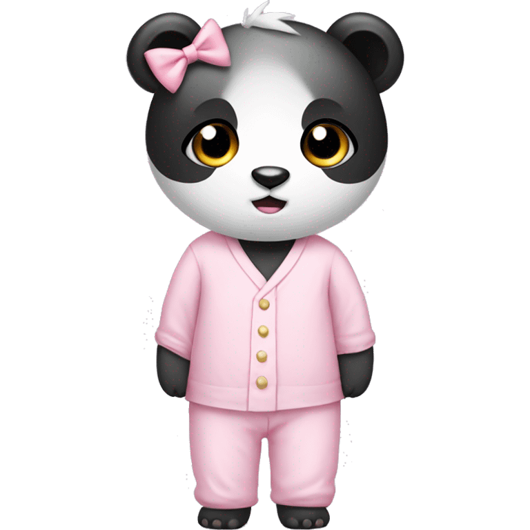 panda wearing light pink pajamas and a bow emoji