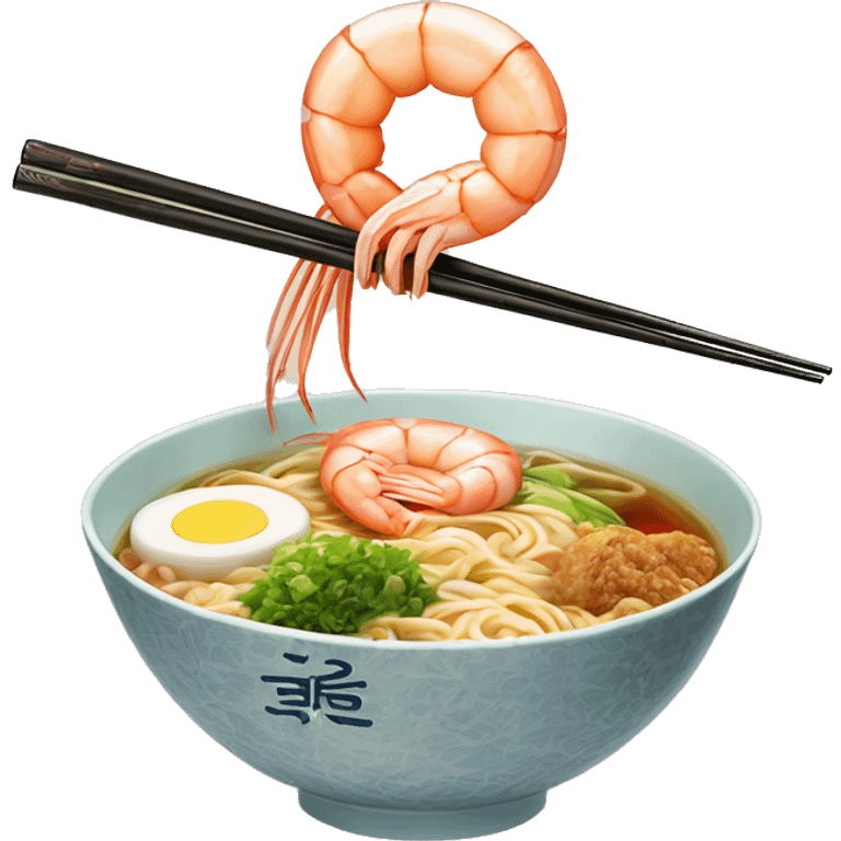 shrimp ramen bowl with pork and fishcake chopsticks  emoji