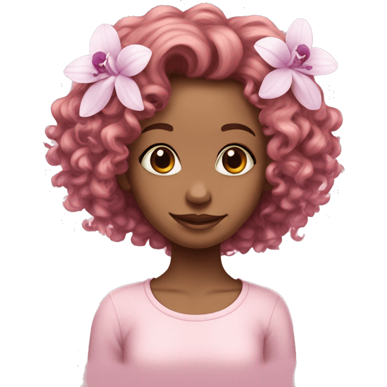 Orchid flower pastel pink and cute curly girl  emoji