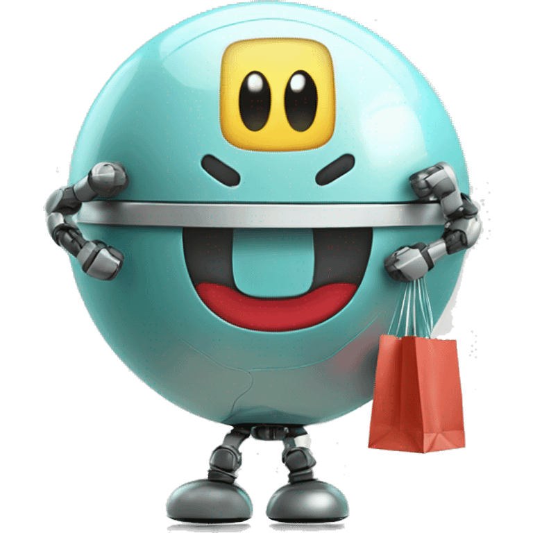 cute sphere shaped floating happy robot with shopping bags emoji