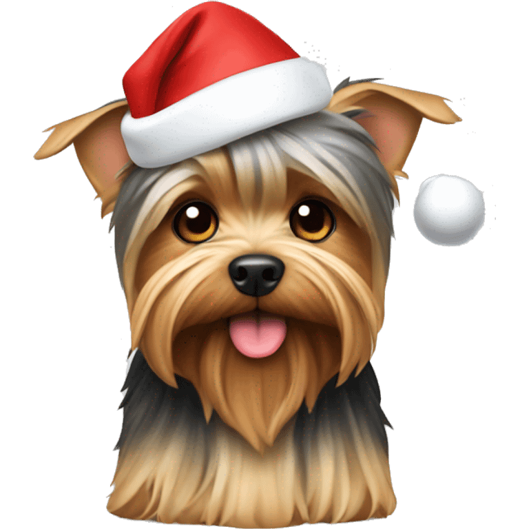 Yorkshire terrier with Santa hat emoji