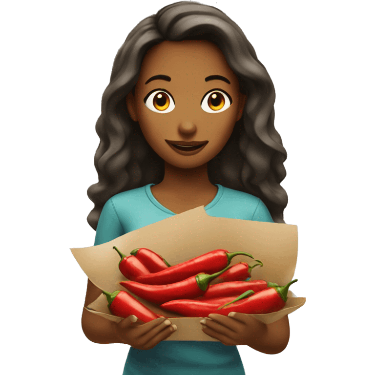 girl holding chilis menu emoji