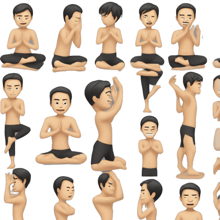 Asian guy doing yoga emoji