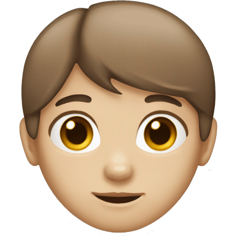 medium straight brown hair, white skin, cat face, brown eyes, creatve emoji