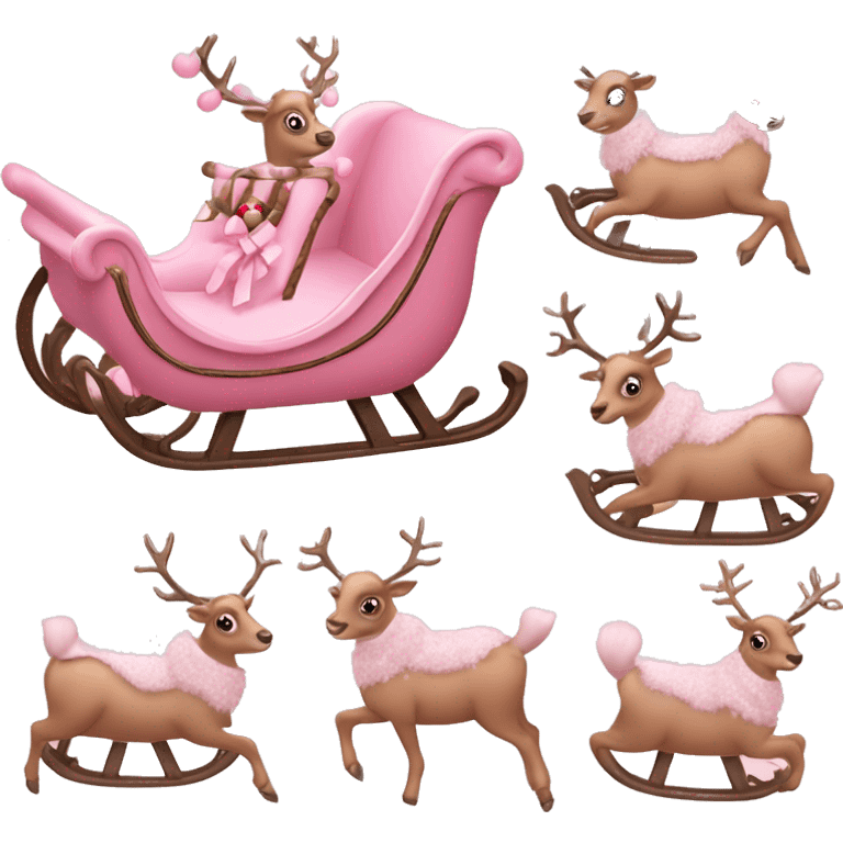 Aesthetic light pink, decorated christmas sleigh with two adorable light pink and decorated reindeers on the front. emoji