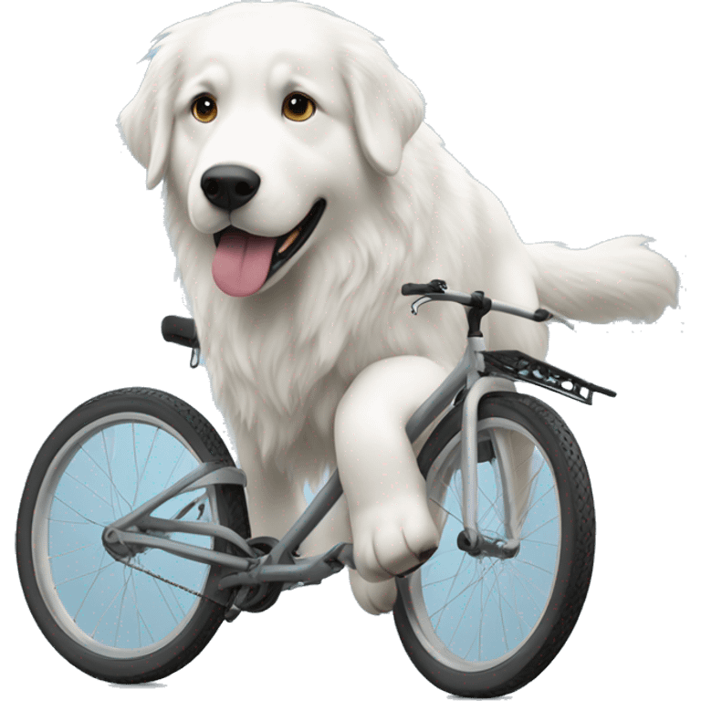 Great Pyrenees pulling a kickbike.  emoji