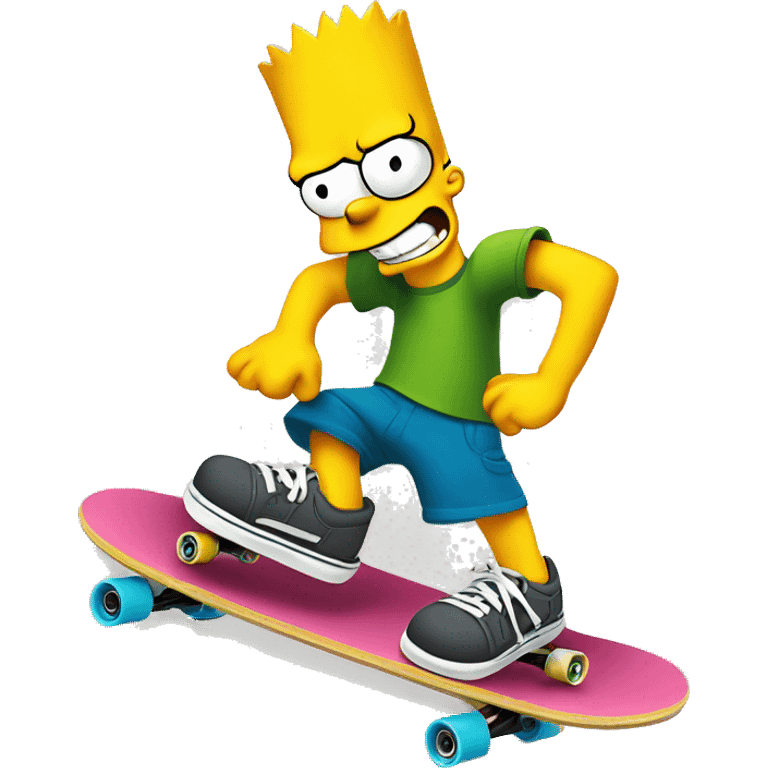 Bart Simpson on skateboard, cute, look at the camera smiles emoji